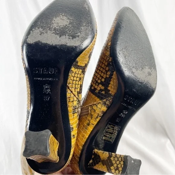 Staud Benny Snake Effect Leather Knee High Tall Boots Gold Tan EU 37 Casual - Picture 10 of 11